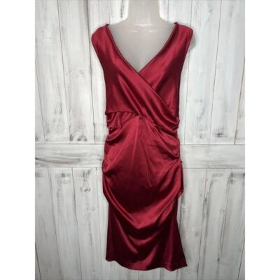 NICOLE MILLER RUCHED SIDES BODYCON RED OPEN BACK MIDI COCKTAIL DRESS STRETCH 12 - Image 1 of 4
