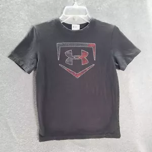 Under Armour Boys Activewear Top Large Black Baseball Logo HeatGear Loose Fit - Picture 1 of 8