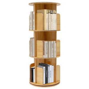 3 Tier Rotating Bookshelf 360°Solid Wood Spinning Bookshelf Revolving Bookcase - Picture 1 of 24