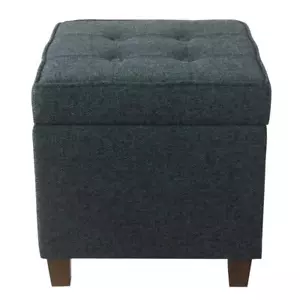 Homepop Storage Ottoman 17.5" x 17.5" Polyester Tufted Cushion Square Navy Woven - Picture 1 of 11