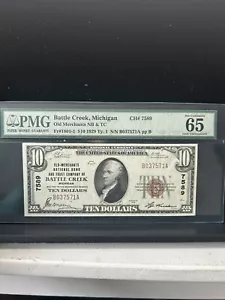 SASA 1929 Old Merchants Bank Battle Creek Michigan $10 Pmg Gem Unc 65 Epq - Picture 1 of 2