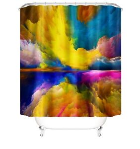 Multicolored Shower Curtain Set Bathroom Rug Non-Slip Bath Mat Toilet Lid Cover