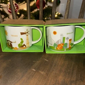 Lot Of 2 Starbucks You Are Here Collection Dallas Texas 14oz Coffee Tea Mugs NIB - Picture 1 of 9