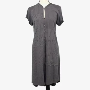 Vestido Camisa Anthropologie PEQUEÑO Stone Harbour Talla S Gris Ojales Oficina Informal - Imagen 1 de 15