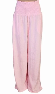 MONROW NWT $180 Peony Pink Gauze Smocked Flare Pant Sz M - Image 1 of 4