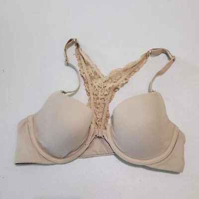 Victoria Secret Women Bra 32C Beige Body Lined Demi Lace Racerback Front Close - Image 1 of 4