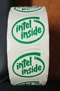 5pcs Green Vtg Old School large Intel Inside stickers oval 1  3/4" x 1  10/16" - Picture 1 of 2