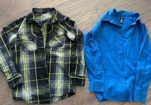Hawk shirts button up boys medium 12 blue plaid lot of two long sleeve preppy - Picture 1 of 6