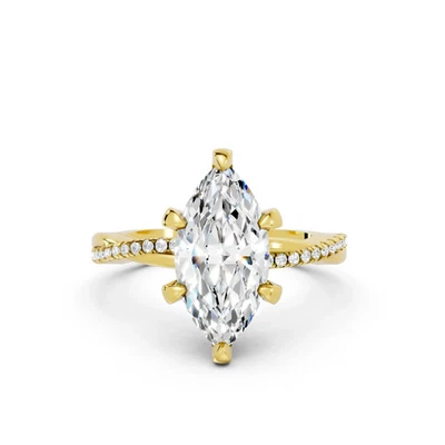 14K Gold Lab-Created 1 Ct Marquise Diamond Twisted Vine Hidden Halo Ring - Image 1 of 4