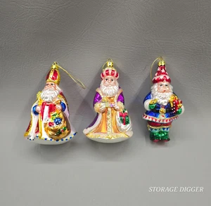 VTG Mini Santa Claus Blown Glass Christmas Tree Ornaments Decoration Set of 3 - Picture 1 of 14