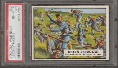 1962  CIVIL WAR NEWS TRADING CARD #32 - PSA 8(OC) - DEATH STRUGGLE - Image 1 of 2