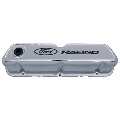 Chrome Stamped Steel Valve Covers with Ford Racing Logo Foto 1 de 4