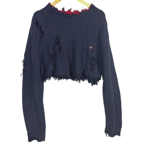 Furst of a Kind Women LongSleeve Distress Crop Sweatshirt Size L/ XL Grunge Edgy - Picture 1 of 8