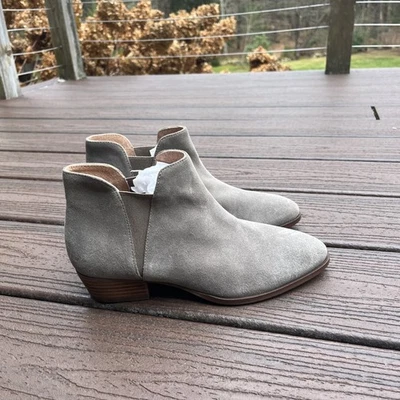 Botas de tornozelo Seychelles couro camurça tamanho 7.5 cinza acastanhado neutro salto empilhado - Imagem 1 de 4