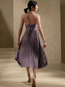 Banana Republic Solaire Pleated Satin Midi Dress Size Petite 6 NWT RT$150 - Picture 1 of 10