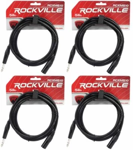 4 Rockville RCXMB10-B Black 10' Male REAN XLR to 1/4'' TRS Balanced Cables - Picture 1 of 2