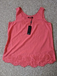 M&Co Coral Pink Scallop Edge Embroidered Sleeveless Blouse Size 12 New Tags £26 - Picture 1 of 20