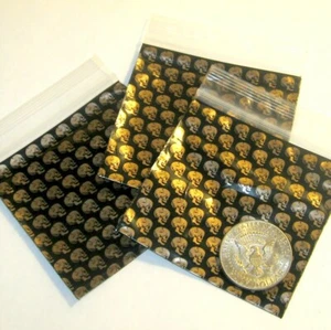 100 Golden Skulls Apple Baggies 3 x 3 in. mini zipper bags 3030 - Picture 1 of 1