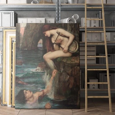 The Siren by John William Waterhouse Victorian Paintings Canvas Print Wall Art - Image 1 of 4