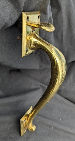 10" Antique Vintage Old Curved SOLID Cast Brass Entry Exterior Door Handle Pull Cover