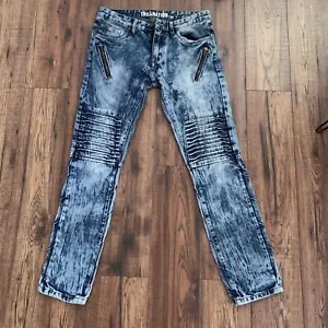 TrillNation Mens Cotton Acid Wash Skinny Distressed Blue Jeans Size 32X31 - Picture 1 of 6