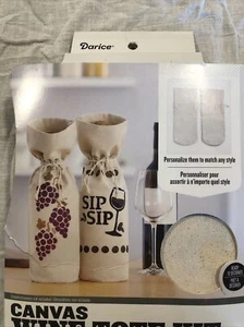 Neu im Karton Darice 2er Set Canvas Wein Tragetasche Kit Zum Selbermachen Rohling personalisieren Geschenke - Bild 1 von 7