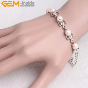 Brazalete de perlas cultivadas 6 mm - Enchapado en oro blanco Brazalete Joyería Dije - Imagen 1 de 34