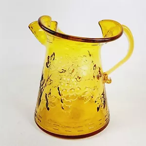 Vintage 1970er MCM Bernstein Kunst Glas Krug Vase Trauben Blätter - 6 1/2" - Bild 1 von 8