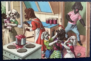 Postcard Alfred Mainzer Anthropomorphic Dogs in kitchen posted 1964 BC B94 - Bild 1 von 3