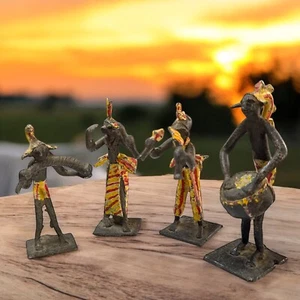 Set of 4 AFRICAN FOLK ART Metal MUSICIAN Dancing FIGURINES Handmade AKAN ASHANTI - Picture 1 of 11