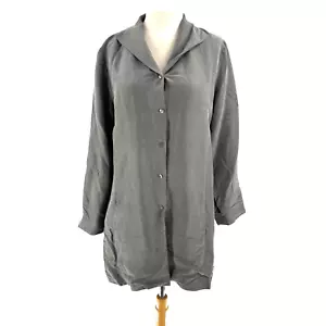 Eileen Fisher 100% Silk Long Blazer Jacket Women's Large Gray Pockets Luxury - Picture 1 of 10