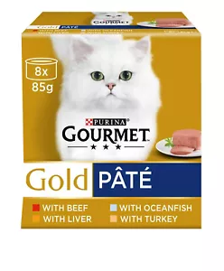 More details for purina gourmet gold pate wet cat food tins (variety pack) 8x85g