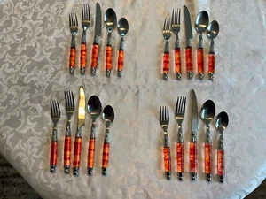 VTG Pfaltzgraff Hopscotch Red Clear Stainless Acrylic Flatware 20pc Service/4 - Picture 1 of 9