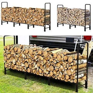 8/12FT Firewood Log Rack Tubular Basket Fireplace Burner Patio Rack Holder Stand - Picture 1 of 18