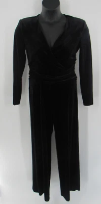 MNG Mango Black Solid Velour Velvet Jumpsuit Wide Leg Long Sleeved Size Medium - Image 1 of 4