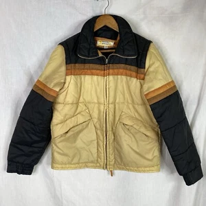70s 80s Weather Watchers Puffer Vest Jacket Colorblock Youth 18 Adult XS/S Hood - Picture 1 of 16