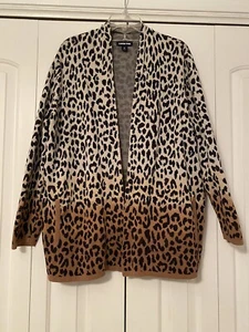 Lands' End Size XL Animal Print Open Front Long Ombre Cardigan Sweater - Picture 1 of 10