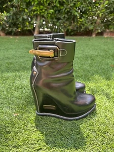 JIL SANDER Leather Ankle Boots in Black Women Size 37 Made in Italy Pre owned - Picture 1 of 18