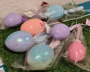7 pc LOT of GLITTER SPARKLE & SOLID COLOR EASTER EGG FLORAL PICKS ~ 2 SIZES ~NOS - Picture 1 of 6