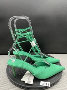 Zara Womens Sandals 7.5 Green Strappy Pointed Toe Foot Wrap Heels - Picture 1 of 16