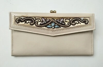 BORSELLINO Clutch bag DANIEL DE PARIS Pelle crema VINTAGE perline 2 SCOMPARTI - Imagen 1 de 4