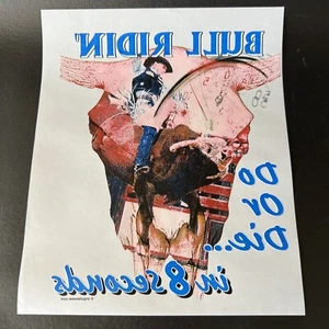T-shirt originale vintage Iron On trasferimento di calore Cowboy Bull Ridin' 8 secondi USA - Foto 1 di 3
