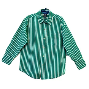 Gap Kids Boys Size 6-7 Small Green & White Striped Long Sleeve Button Down Shirt - Picture 1 of 6
