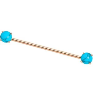 7 mm Prong Set Turquoise Rose Gold Industrial Barbell Ear Cartilage 14G - Picture 1 of 2