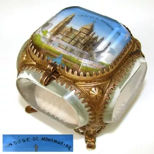 Antike französische Souvenir Schatulle, abgeschrägtes Glas & Eglomise Sacre Coeur Montmartre - Bild 1 von 10