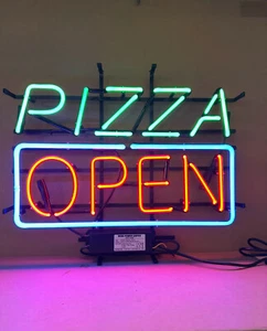 Lámpara de letrero de luz de neón de 20"x16" para decoración de pared de comida de restaurante de rebanada abierta de pizza - Imagen 1 de 4