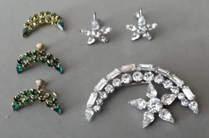 Lot of 2 Signed B. David Green & Clear Rhinestone Pin & Earrings SET - Picture 1 of 14