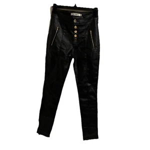 Pantaloni donna neri effetto pelle skinny vita alta taglia small sexy accenti oro - Foto 1 di 7
