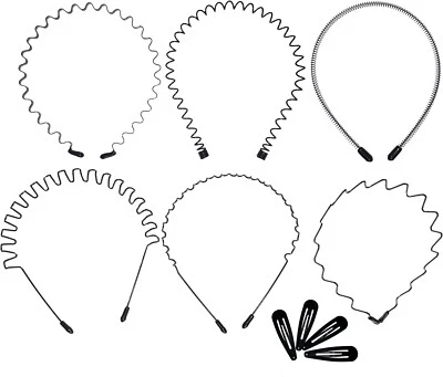 6 pc Grealish Man Black Metal Sports Headband Alice Style Hair band Unisex Men