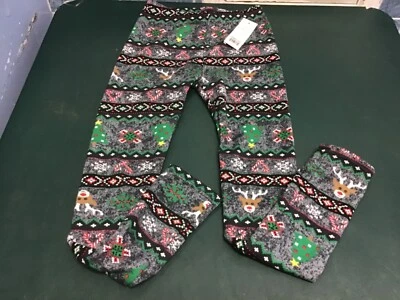 Just Cozy Legging Faux Fur Muti colored reindeer design w/candy cane Size 00-4 - Image 1 of 4